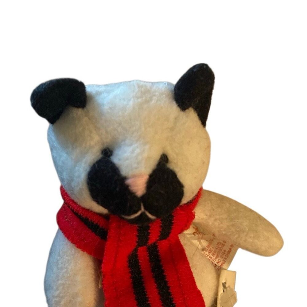 Rare Vintage Russ 3” Plush Black & White Kitty Cat Red Scarf Finger Puppet NWT